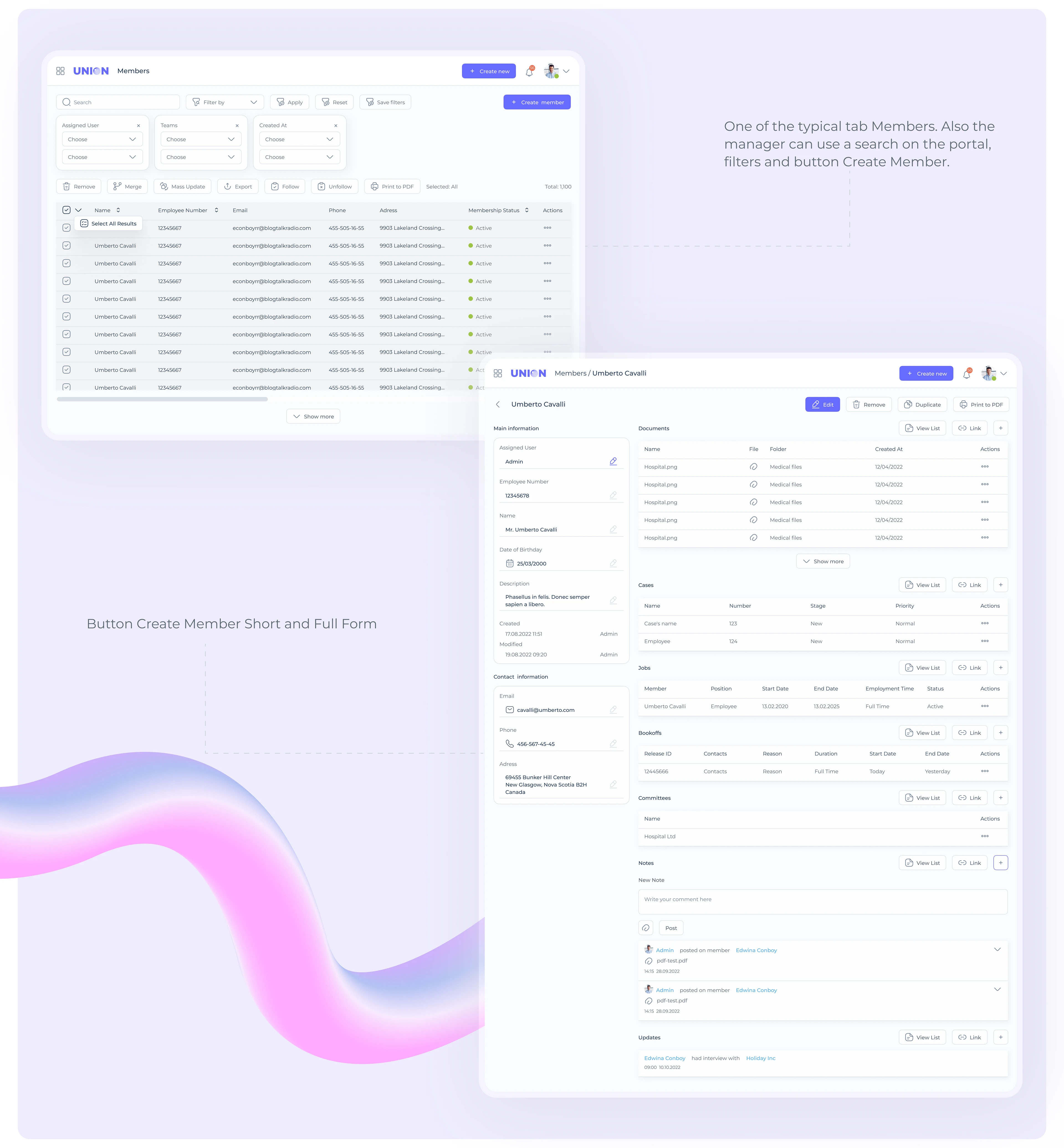 unions crm system ux-ui design