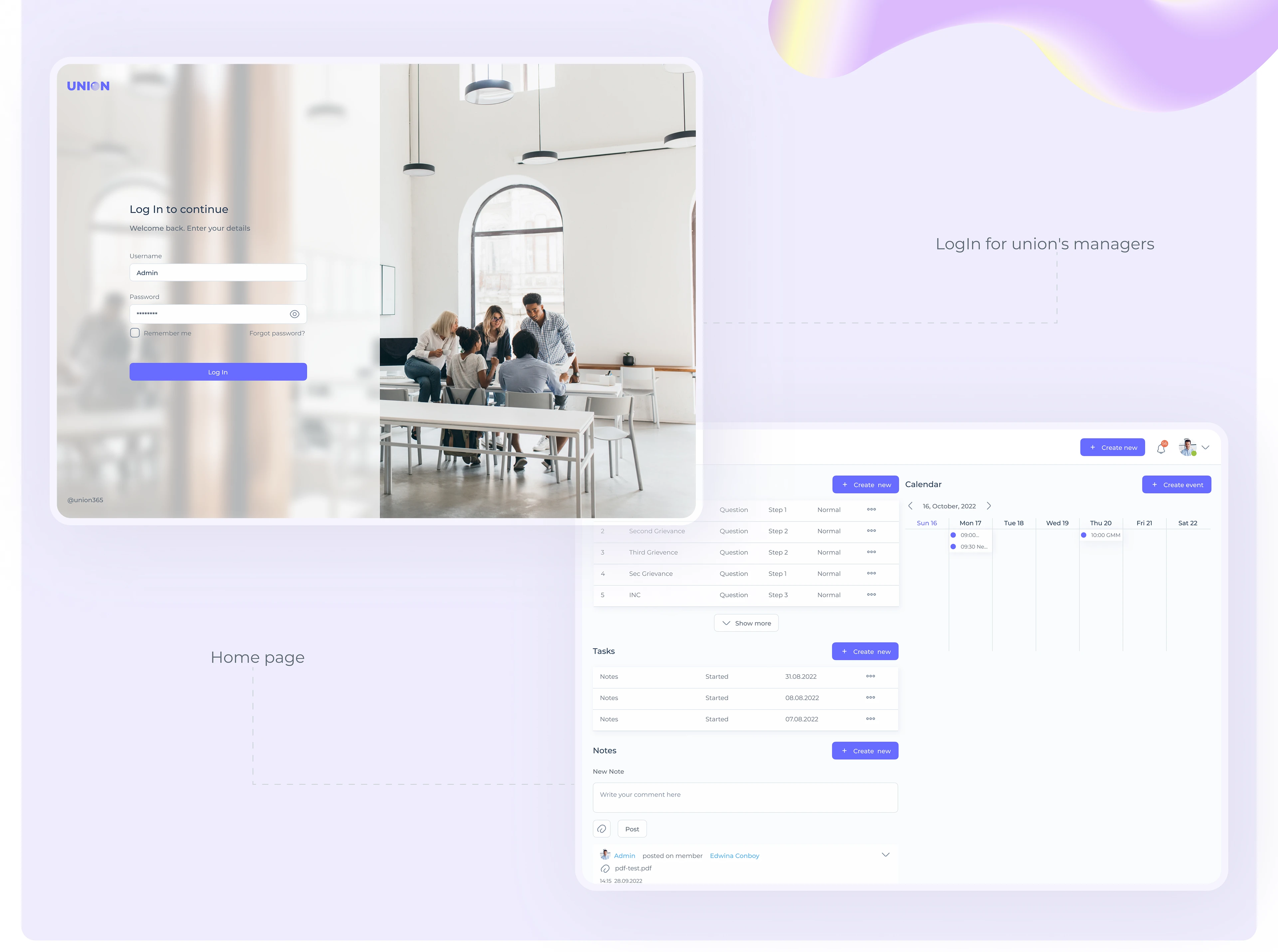 unions crm system ux-ui design